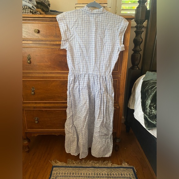 Christy Dawn Piper Dress Linen White Blue Plaid Midi M - Picture 6 of 10